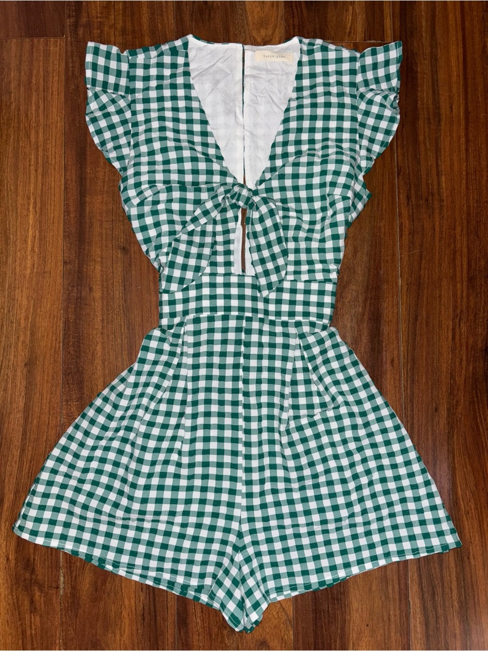 Green Gingham Tie-Front Romper
